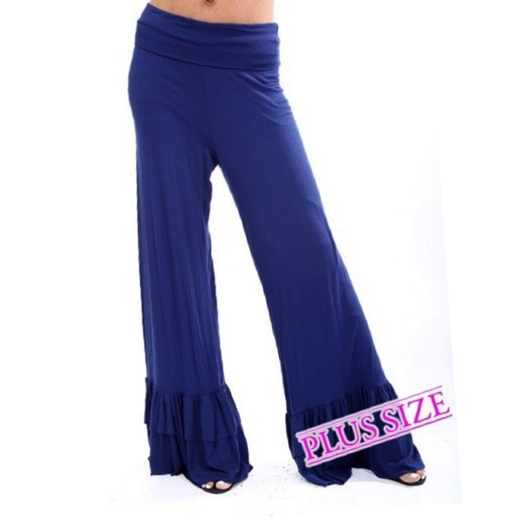 Plus Size Palazzo Pants w/ Ruffle Hem 2X - Picture 2 of 2